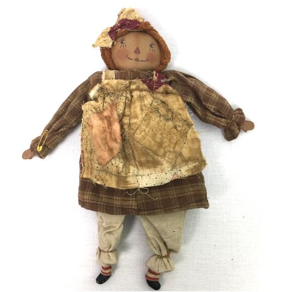 Vintage Handmade Collectible Primitive Folk Art Raggedy Ann Rustic 11" Rag Doll - Picture 2 of 13